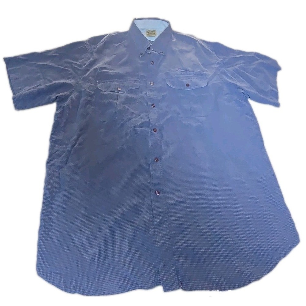 TravelSmith Shirt Mens XL Blue Style 7190 Rayon Blend Micro Grid Check Short Slv